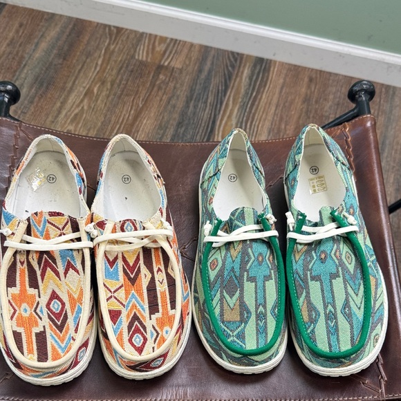 Shoes - 2 pair Aztec Patterned canvas Shoes 10